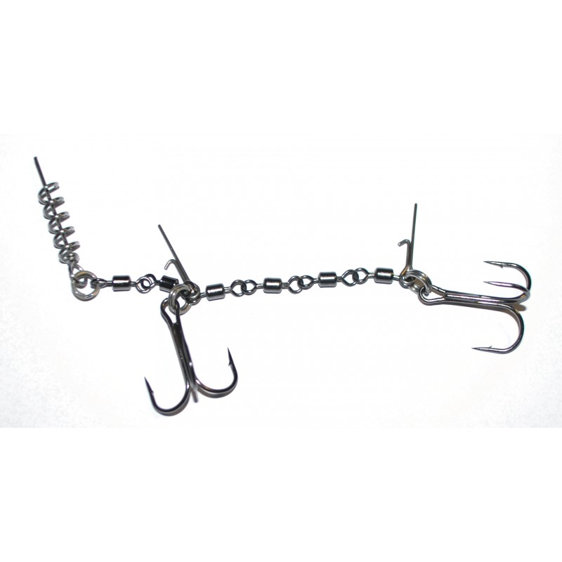 Guminukų kaustymo sistema Atora Swivel Stinger rig 2 kabliukai